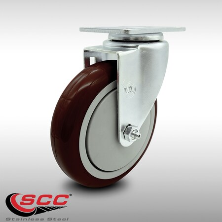 Service Caster 5 Inch SS Maroon Polyurethane Wheel Swivel Top Plate Caster SCC-SS20S514-PPUB-MRN